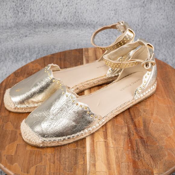 Marc Fisher Women's 8.5 Jarquis Espadrille Leather Sandal Light Gold Ankle Strap - Picture 3 of 6